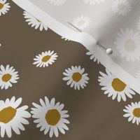 daisy fabric - cute floral daisies design - dark brown