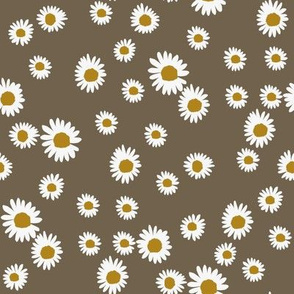 daisy fabric - cute floral daisies design - dark brown
