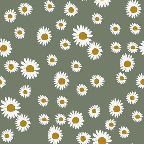 daisy fabric - cute floral daisies design - green