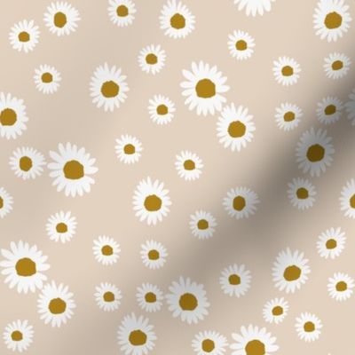 daisy fabric - cute floral daisies design - tan