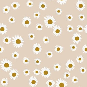daisy fabric - cute floral daisies design - tan