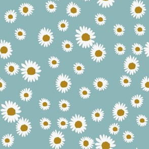 daisy fabric - cute floral daisies design - dusty blue