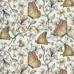 Butterfly Lily Toile Wallpaer