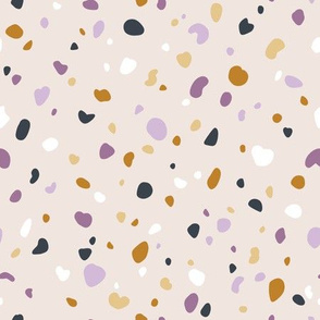 Neutral and purple abstract terrazzo texture pattern