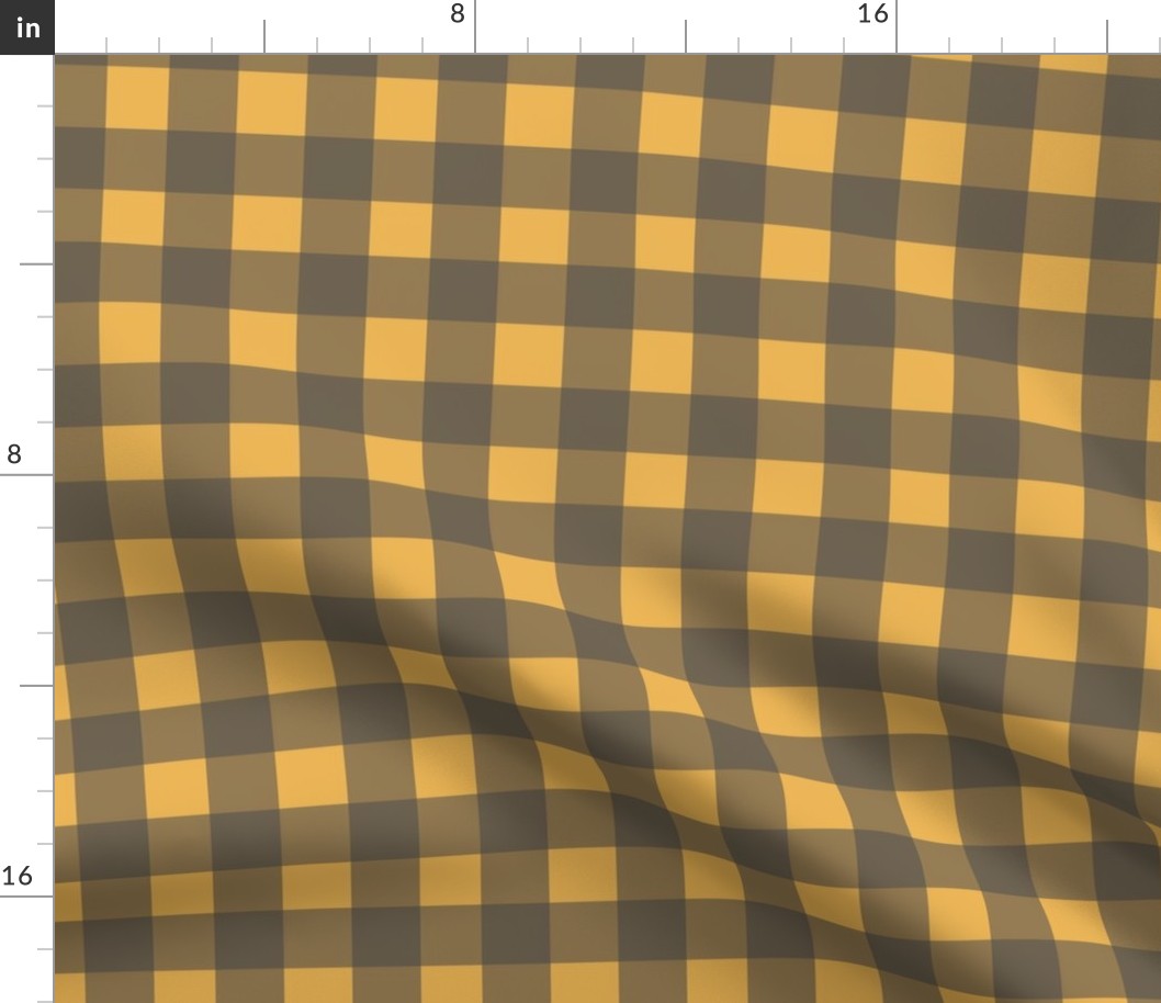 Gingham  - Charcoal and Mustard Yellow, Medium