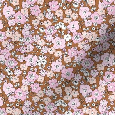 Flower garden romantic vintage boho style victorian leaves and flowers rust pink peach
