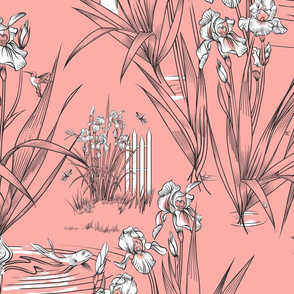 Toile Iris Pond Pattern | Warm Pink+Black+White