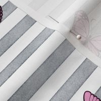 Pink Butterflies on Grey Stripes
