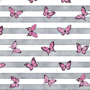 Small Pink Butterflies on Grey Stripes