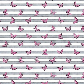 Micro Pink Butterflies on Grey Stripes