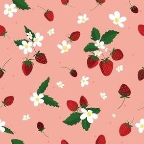Strawberry Fields|Red Fruit on Pink|Renee Davis