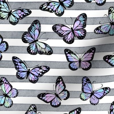 Unicorn Monarch Butterflies on Grey Stripes