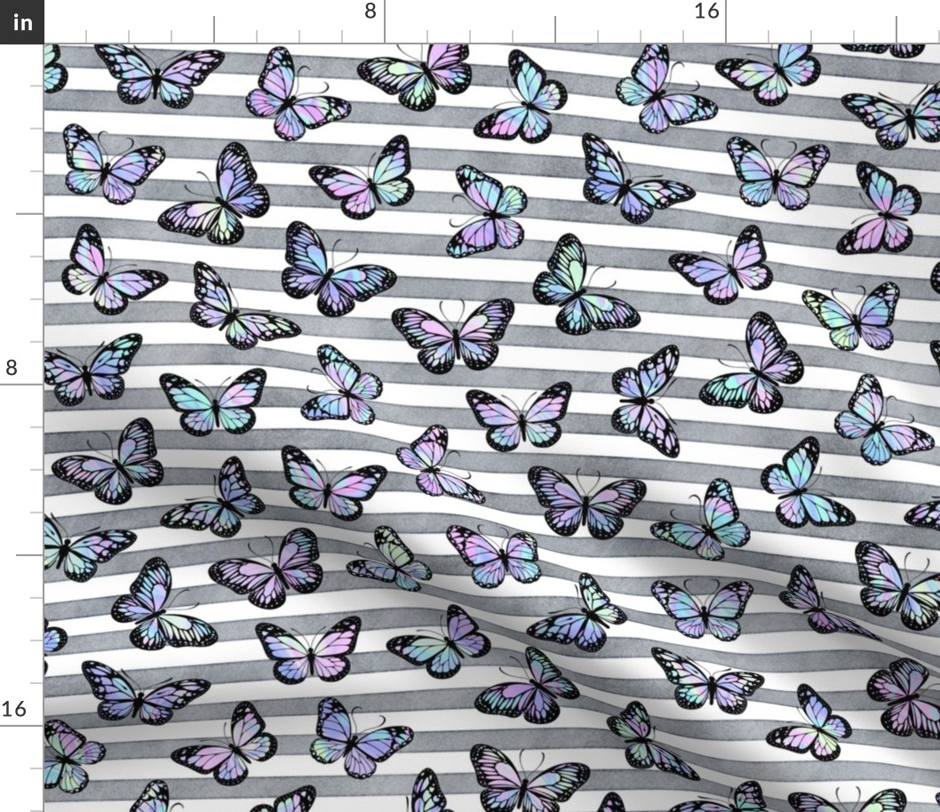 Unicorn Monarch Butterflies on Grey Stripes