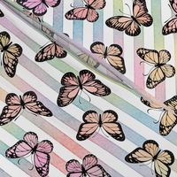 Rainbow Butterflies on Pastel Rainbow Stripes