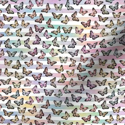 Micro Rainbow Butterflies on Pastel Rainbow Stripes