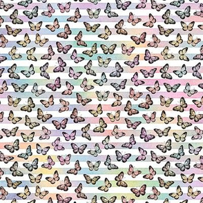 Micro Rainbow Butterflies on Pastel Rainbow Stripes