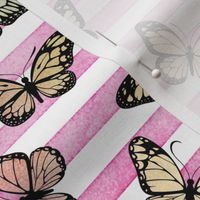 Pastel Rainbow Butterflies on Pink Stripes