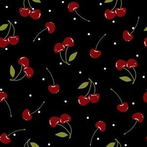 Cherry Pickin'|Red fruit on Black|Renee Davis