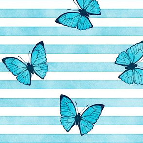 Blue Emperor Butterflies on Sky Blue Stripes