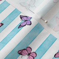 Small Colorful Butterflies on Sky Blue Stripes