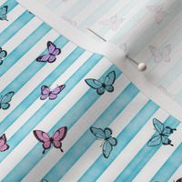 Micro Colorful Butterflies on Sky Blue Stripes