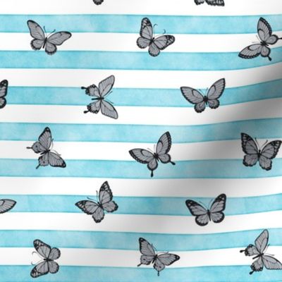 Small Grey Butterflies on Sky Blue Stripes