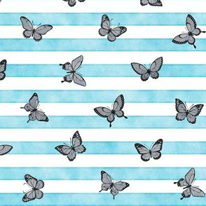 Small Grey Butterflies on Sky Blue Stripes