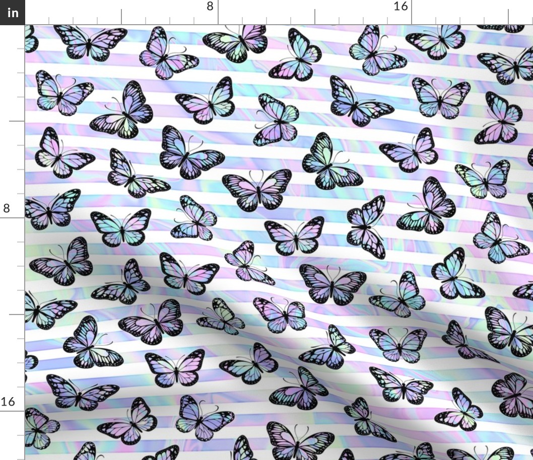 Iridescent Butterflies on Marbled Unicorn Stripes