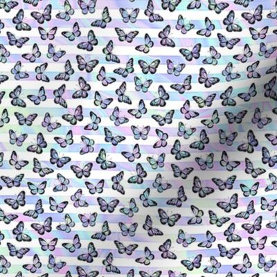 Micro Iridescent Butterflies on Marbled Unicorn Stripes