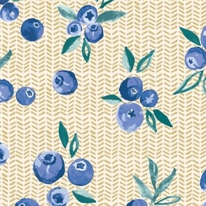 Watercolor Blueberry Festive on Herringbone Gold Background - Ultra