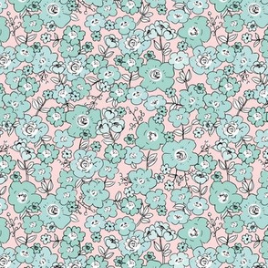 Flower garden romantic vintage boho style victorian leaves and flowers minty blue green pale pink pastels