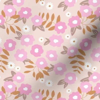 Daisies and buttercup lilies boho garden summer soft beige pink