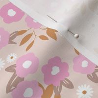 Daisies and buttercup lilies boho garden summer soft beige pink