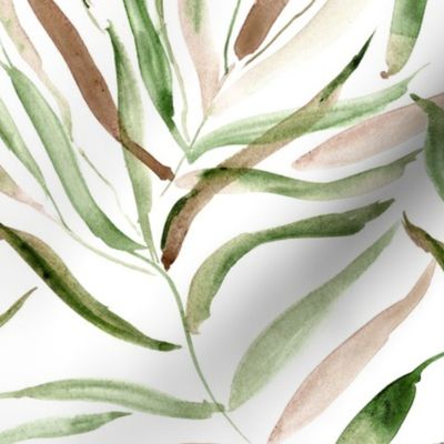 Large scale palm springs in khaki and earthy - watercolor tropical leaves for modern home decor, bedding - scandi nature leaf pattern