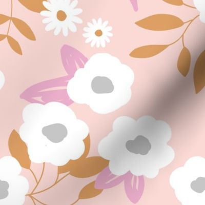 Daisies and buttercup lilies boho garden summer soft pink cinnamon white