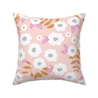 Daisies and buttercup lilies boho garden summer soft pink cinnamon white