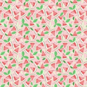Watermelon Fruit and Mint Leaves - Pink - mini print