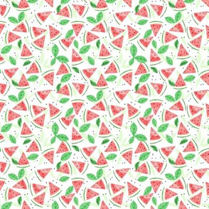 Watermelon Fruit and Mint Leaves - White - mini print