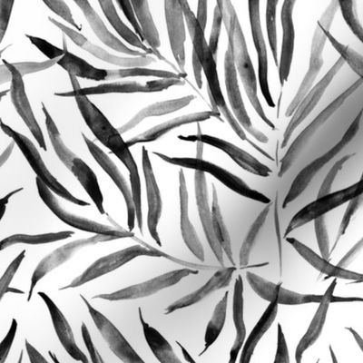 Noir palm springs - watercolor grey tropical leaves p289