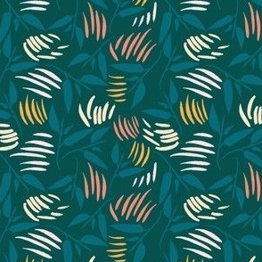 Twisting leaves in teal and coral