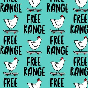 free range chicken - skateboarding chicken - teal - LAD20