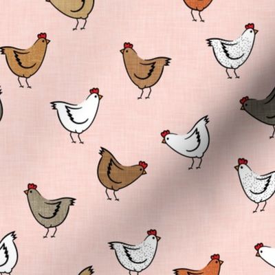 chickens - spring - farm animals - multi on pink - LAD20