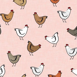 chickens - spring - farm animals - multi on pink - LAD20