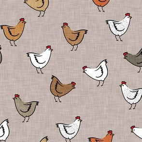 chickens - spring - farm animals - multi on taupe  - LAD20