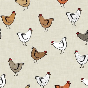chickens - spring - farm animals - multi on beige - LAD20