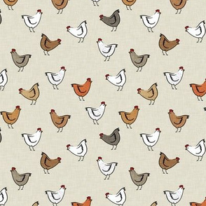 (small scale) chickens - spring - farm animals - multi on beige - LAD20