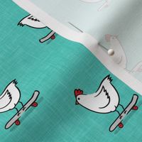 chickens on skateboards - free range chickens - farming themed - teal - LAD20