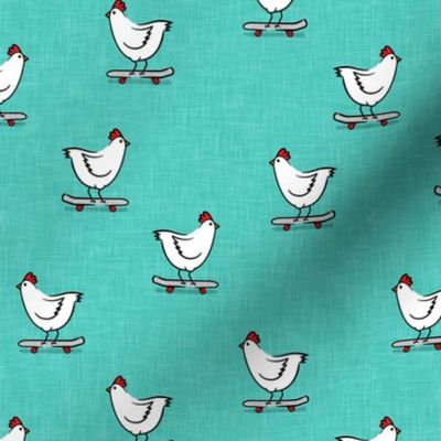 chickens on skateboards - free range chickens - farming themed - teal - LAD20