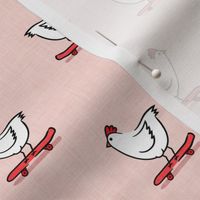 chickens on skateboards - free range chickens - farming themed - pink - LAD20