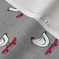 chickens on skateboards - free range chickens - farming themed - grey - LAD20